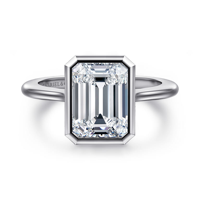 Brooke - 14K White Gold Emerald Cut Bezel Set Solitaire Diamond Engagement Ring - Shot 1