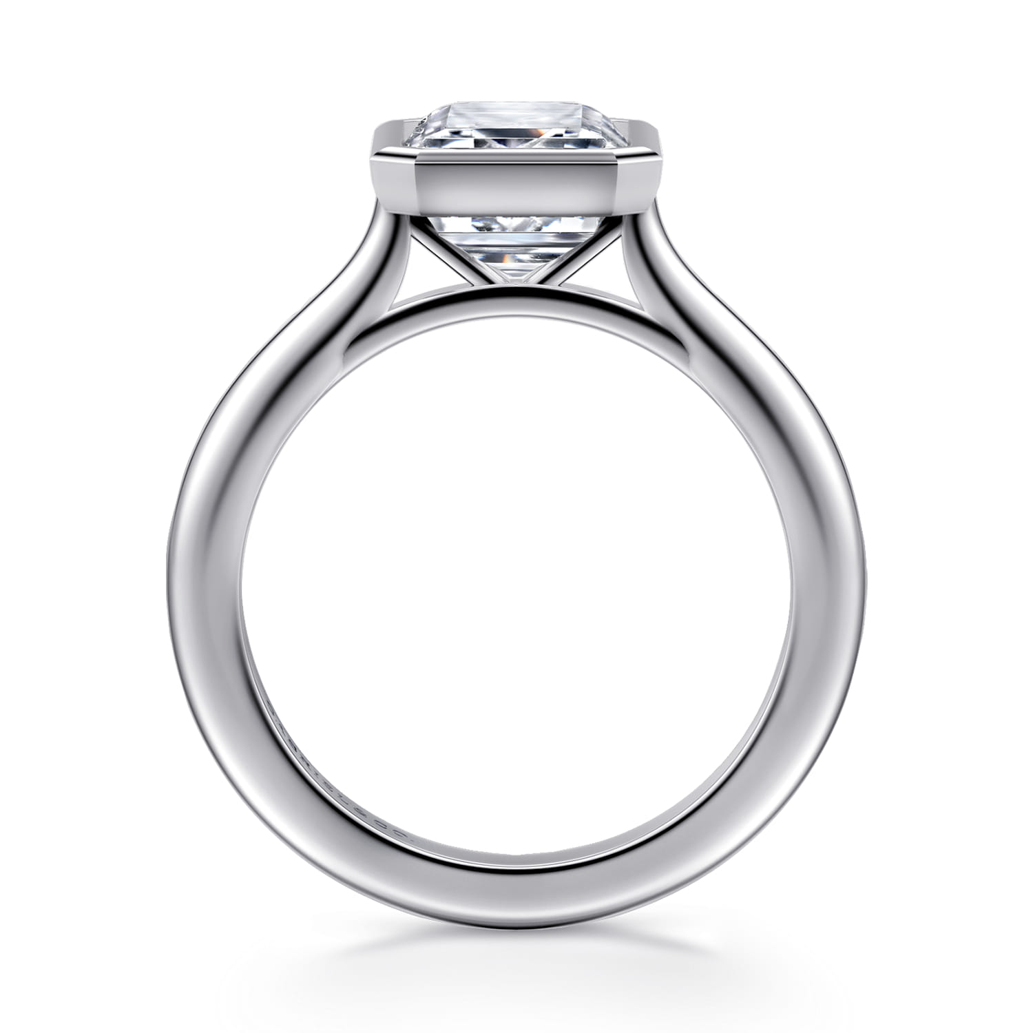 Brooke - 14K White Gold Emerald Cut Bezel Set Solitaire Diamond Engagement Ring - Shot 2