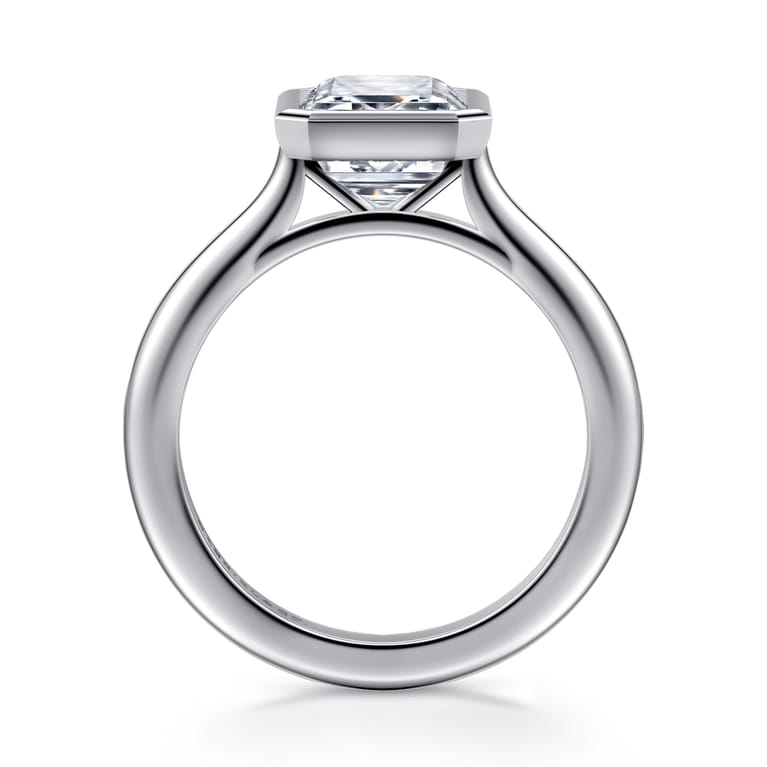 Brooke - 14K White Gold Emerald Cut Bezel Set Solitaire Diamond Engagement Ring - Shot 2
