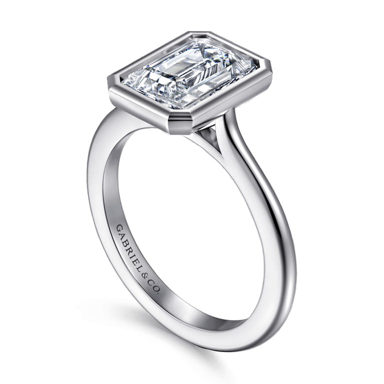 Brooke - 14K White Gold Emerald Cut Bezel Set Solitaire Diamond Engagement Ring - Shot 3