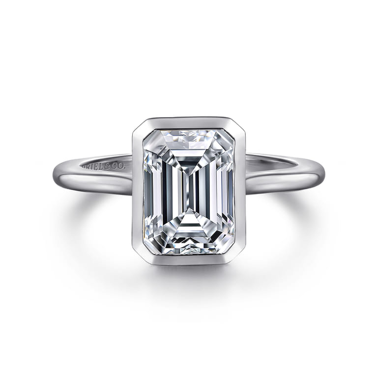 Brooke - 14K White Gold Emerald Cut Bezel Set Solitaire Diamond Engagement Ring - Shot 1