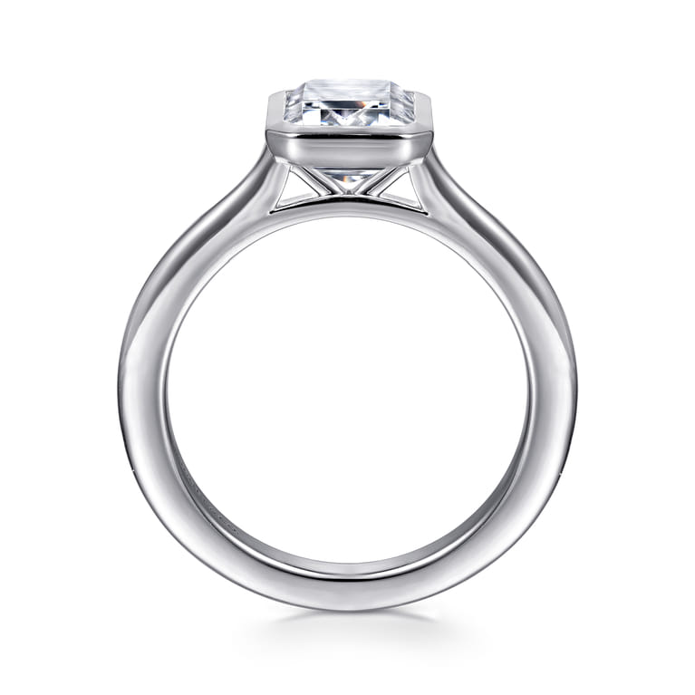 Brooke - 14K White Gold Emerald Cut Bezel Set Solitaire Diamond Engagement Ring - Shot 2