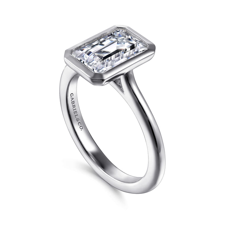 Brooke - 14K White Gold Emerald Cut Bezel Set Solitaire Diamond Engagement Ring - Shot 3
