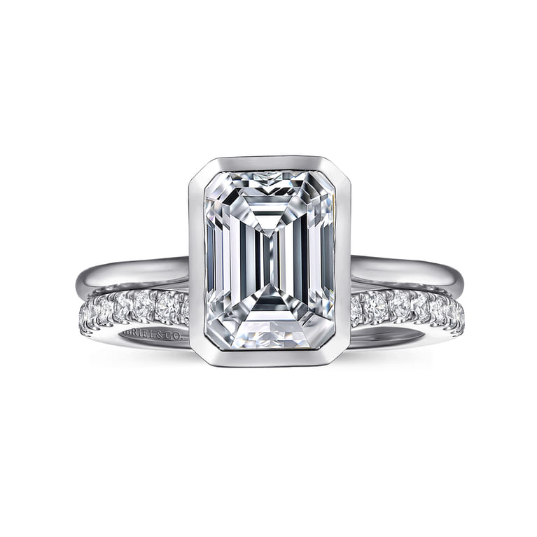Brooke - 14K White Gold Emerald Cut Bezel Set Solitaire Diamond Engagement Ring - Shot 4