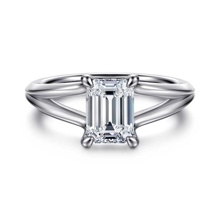 Annie - 14K White Gold Split Shank Emerald Cut Diamond Engagement Ring - Shot 1