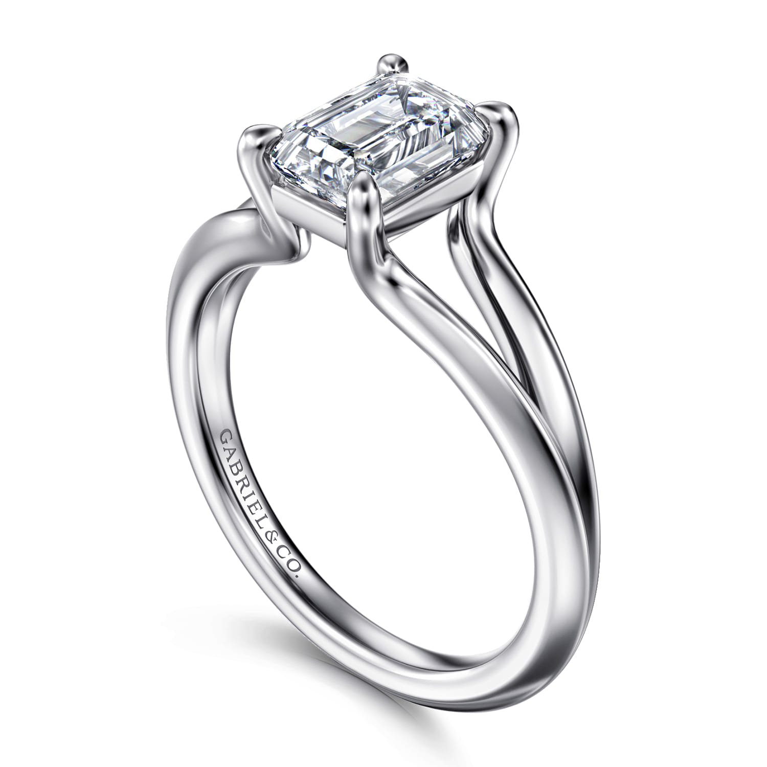 Annie - 14K White Gold Split Shank Emerald Cut Diamond Engagement Ring - Shot 3