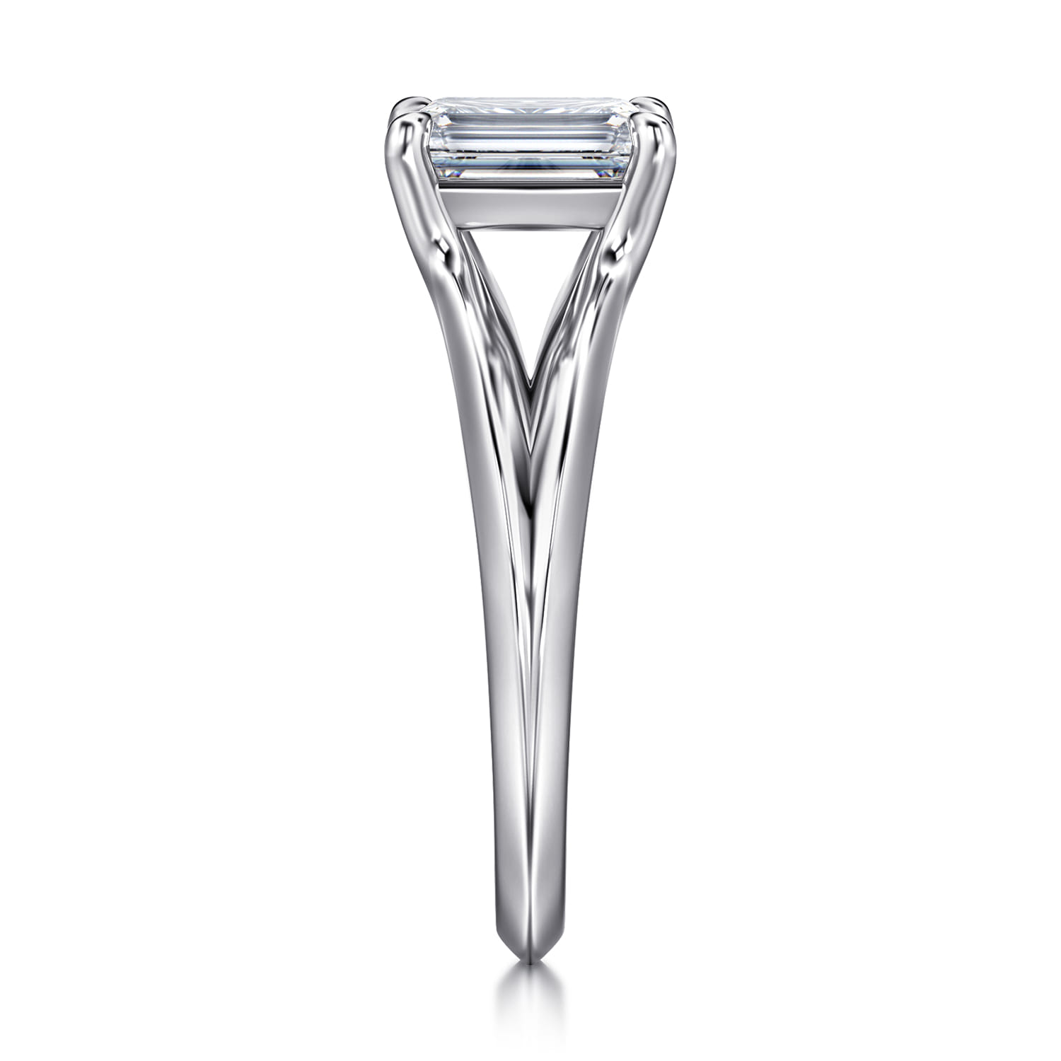 Annie - 14K White Gold Split Shank Emerald Cut Diamond Engagement Ring - Shot 4