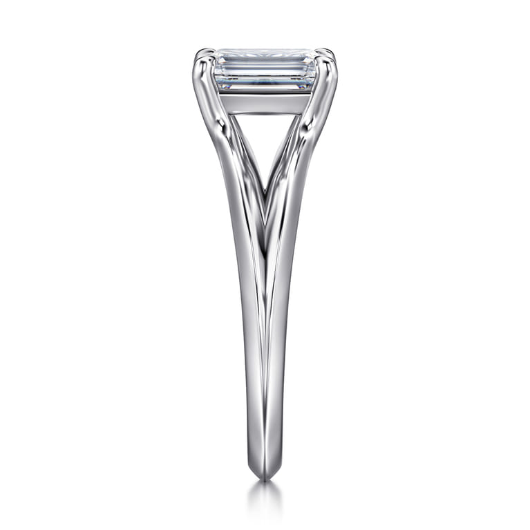 Annie - 14K White Gold Split Shank Emerald Cut Diamond Engagement Ring - Shot 4