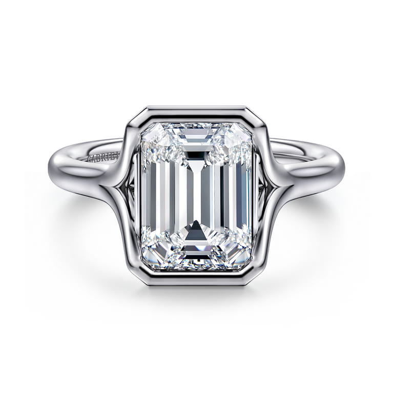 Agnes - 14K White Gold Emerald Cut Solitaire Diamond Engagement Ring - Shot 1