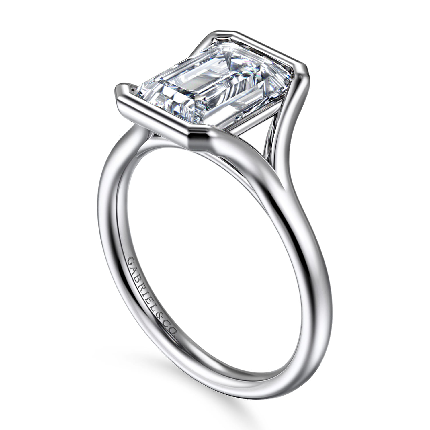 Agnes - 14K White Gold Emerald Cut Solitaire Diamond Engagement Ring - Shot 3