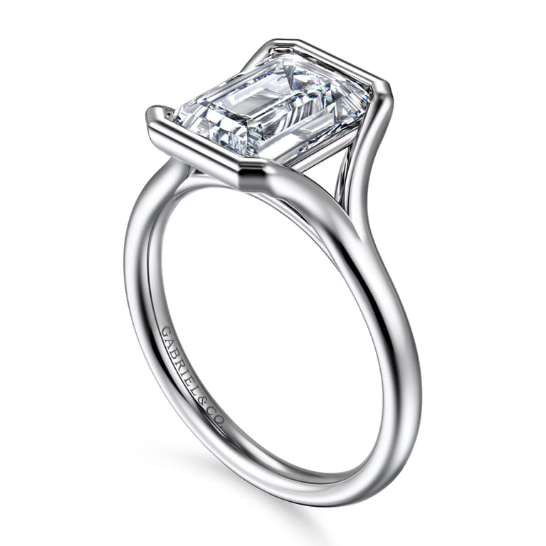 Agnes - 14K White Gold Emerald Cut Solitaire Diamond Engagement Ring - Shot 3