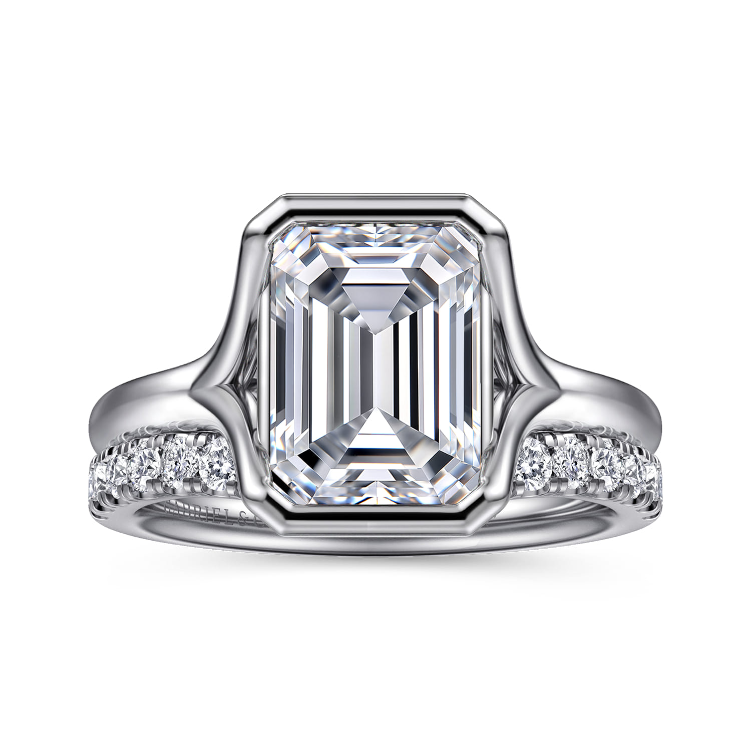 Agnes - 14K White Gold Emerald Cut Solitaire Diamond Engagement Ring - Shot 4