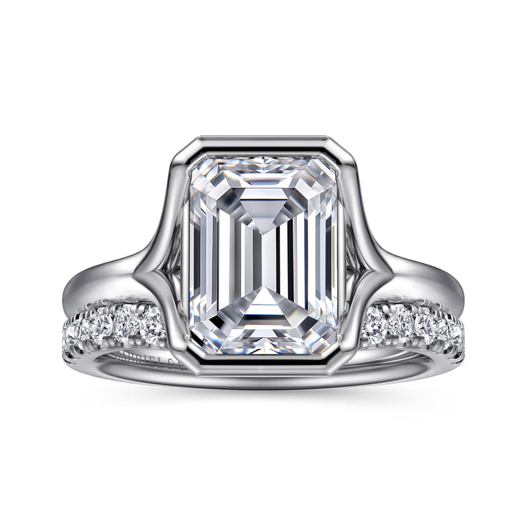 Agnes - 14K White Gold Emerald Cut Solitaire Diamond Engagement Ring - Shot 4
