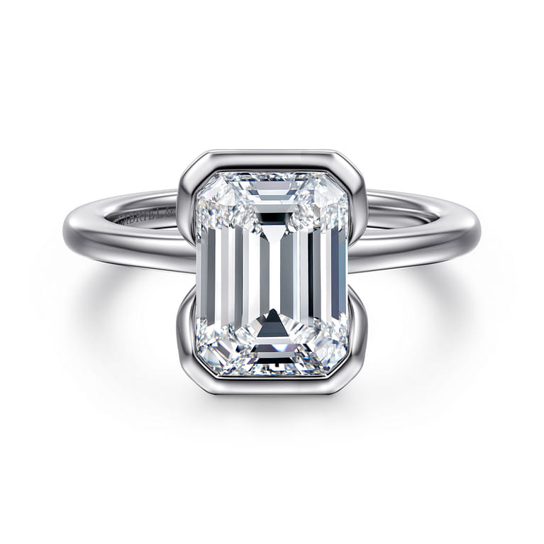 Bethanne - 14K White Gold Emerald Solitaire Diamond Engagement Ring - Shot 1