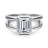 Sami - 14K White Gold Emerald Cut Split Shank Bezel Solitaire Diamond Engagement Ring
