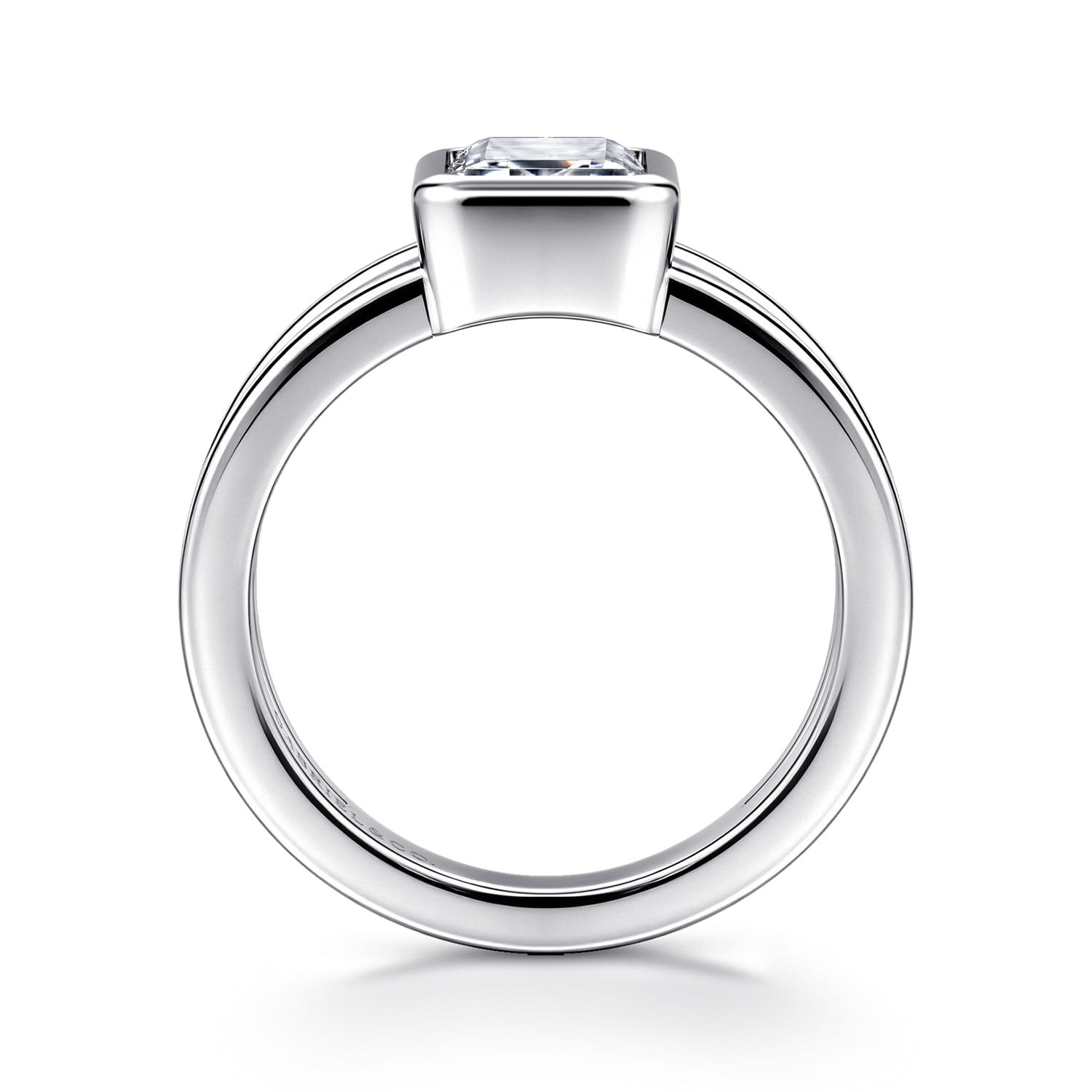 Sami - 14K White Gold Emerald Cut Split Shank Bezel Solitaire Diamond Engagement Ring - Shot 2
