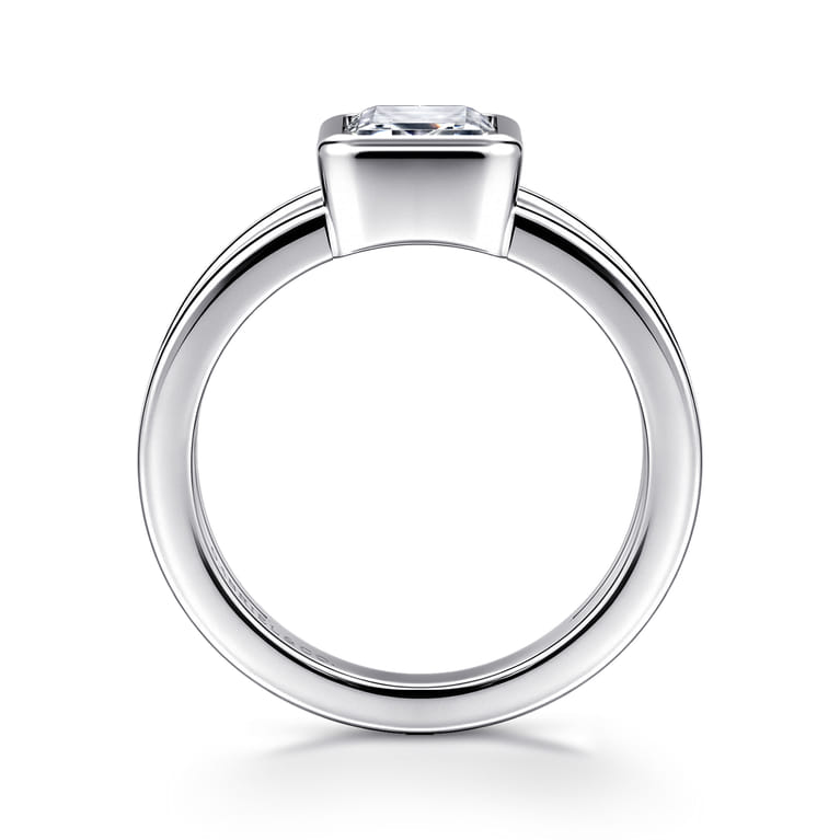 Sami - 14K White Gold Emerald Cut Split Shank Bezel Solitaire Diamond Engagement Ring - Shot 2