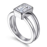 Sami - 14K White Gold Emerald Cut Split Shank Bezel Solitaire Diamond Engagement Ring