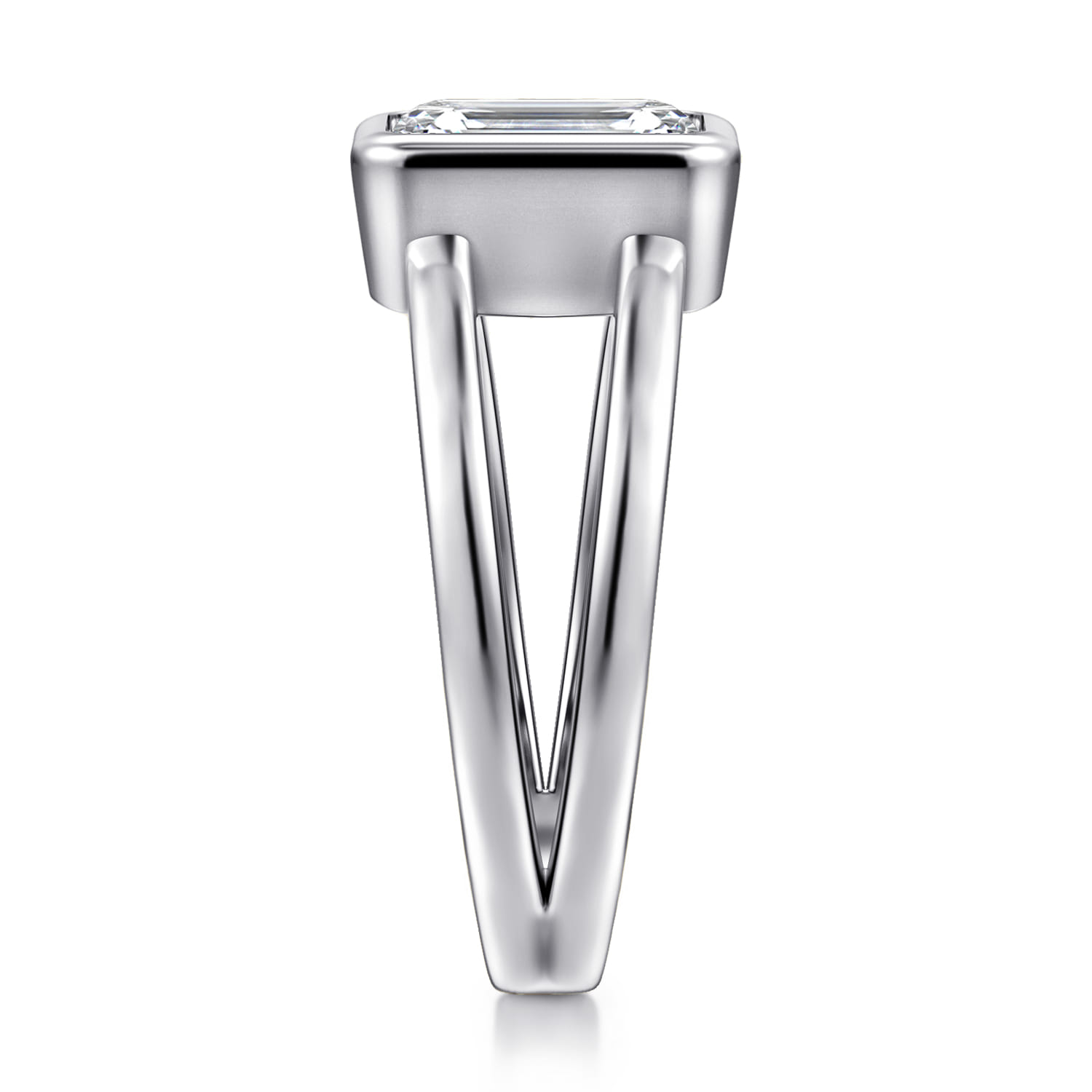 Sami - 14K White Gold Emerald Cut Split Shank Bezel Solitaire Diamond Engagement Ring - Shot 4