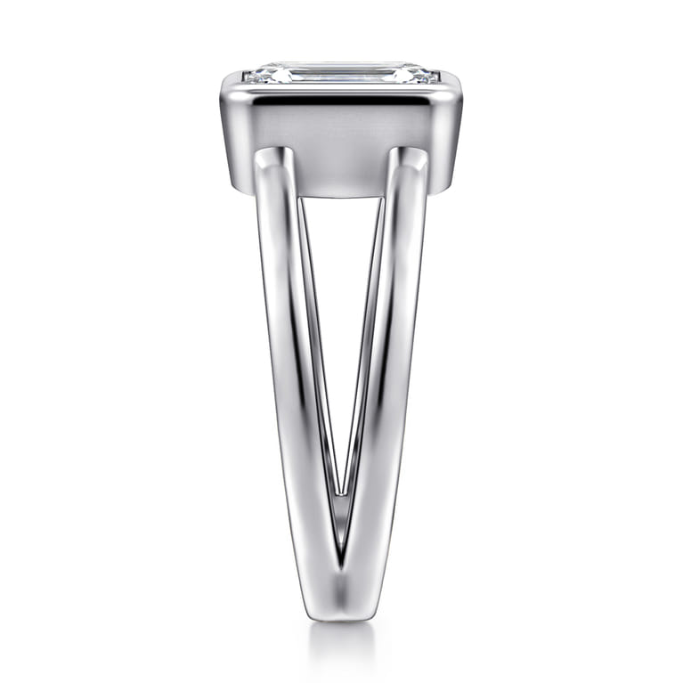 Sami - 14K White Gold Emerald Cut Split Shank Bezel Solitaire Diamond Engagement Ring - Shot 4