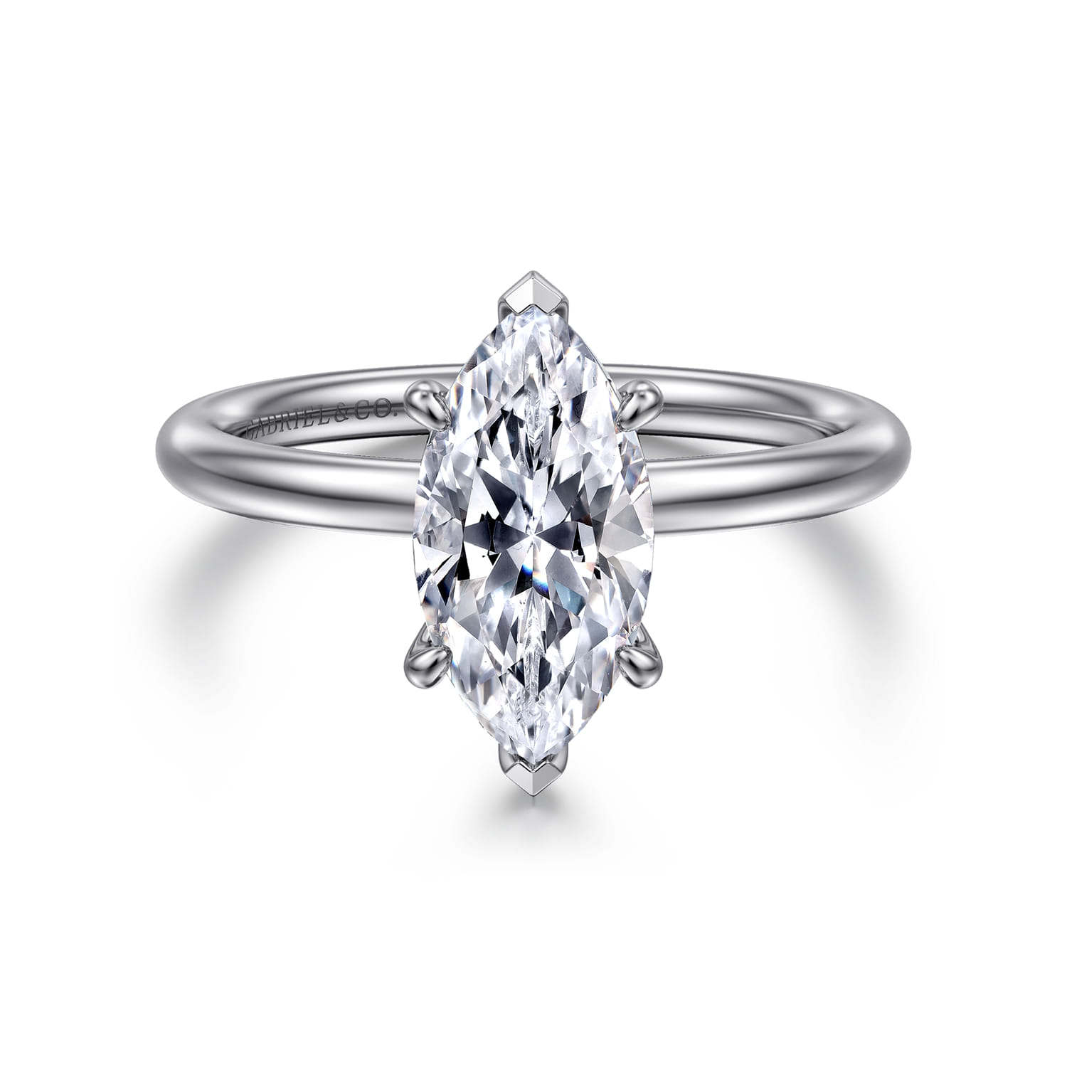 Elia - 14K White Gold Solitaire Marquise Shape Diamond Engagement Ring - 0.05 ct - Shot 1
