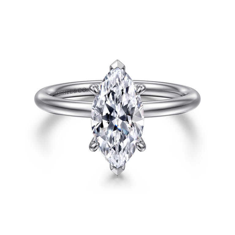 Elia - 14K White Gold Solitaire Marquise Shape Diamond Engagement Ring - 0.05 ct - Shot 1