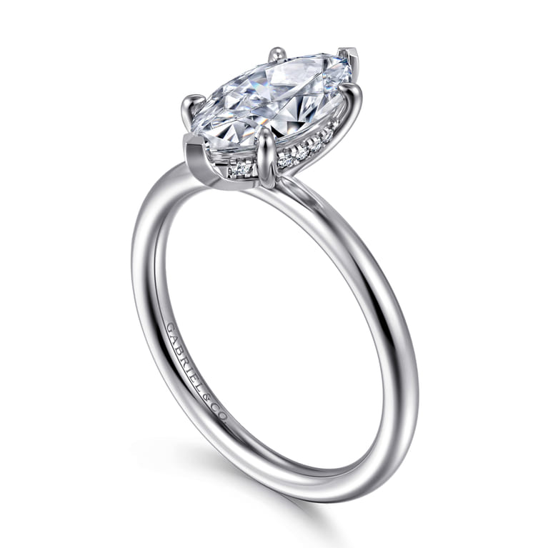 Elia - 14K White Gold Solitaire Marquise Shape Diamond Engagement Ring - 0.05 ct - Shot 3