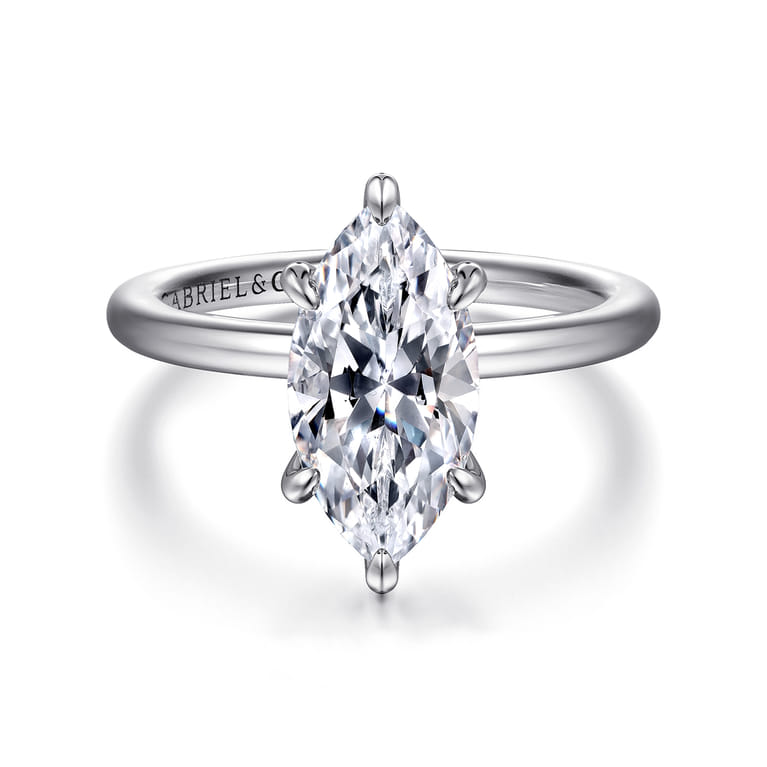 Cari - 14K White Gold Marquise Shape Diamond Engagement Ring - 0.07 ct - Shot 1
