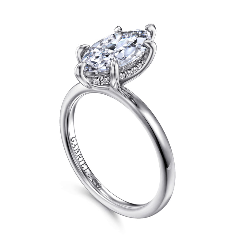Cari - 14K White Gold Marquise Shape Diamond Engagement Ring - 0.07 ct - Shot 3