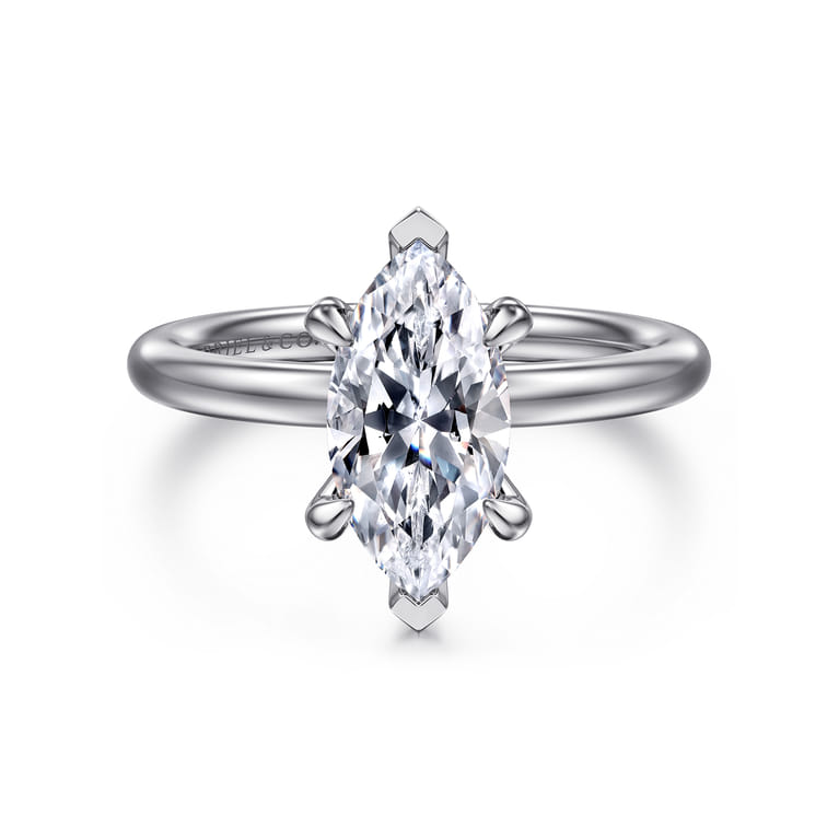 Daniele - 14K White Gold Marquise Shape Solitaire Diamond Engagement Ring - 0.15 ct - Shot 1