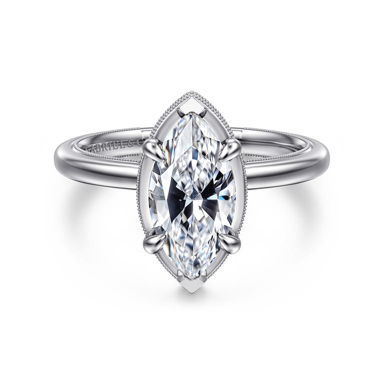 Catallina - 14K White Gold Marquise Shape Bezel Prong Diamond Engagement Ring - 0.21 ct - Shot 1