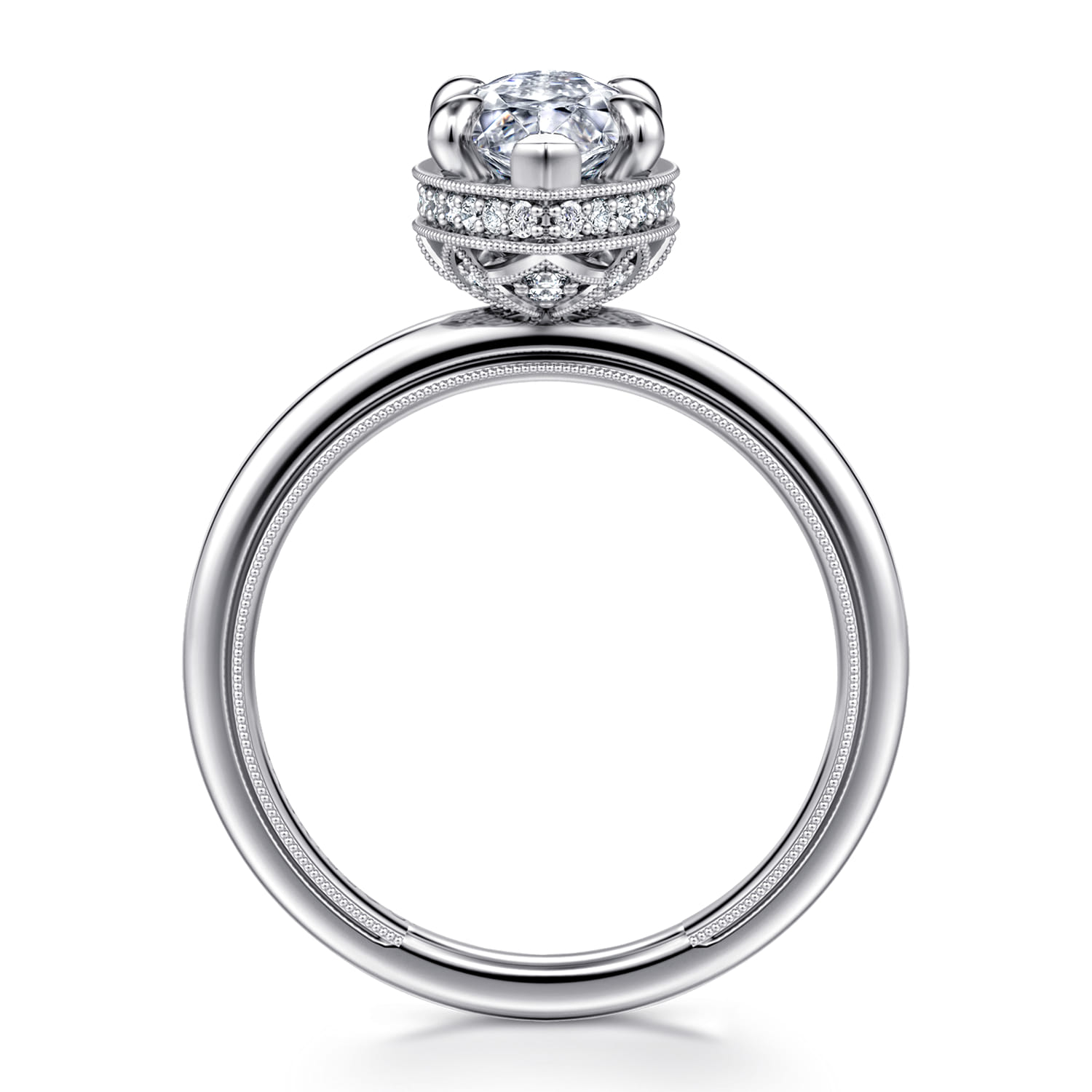 Catallina - 14K White Gold Marquise Shape Bezel Prong Diamond Engagement Ring - 0.21 ct - Shot 2