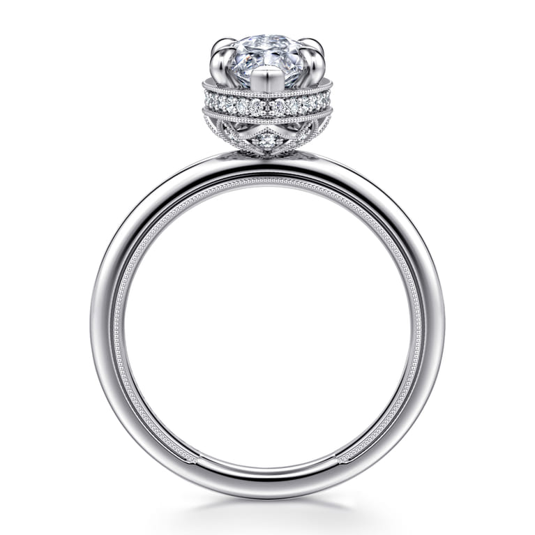 Catallina - 14K White Gold Marquise Shape Bezel Prong Diamond Engagement Ring - 0.21 ct - Shot 2