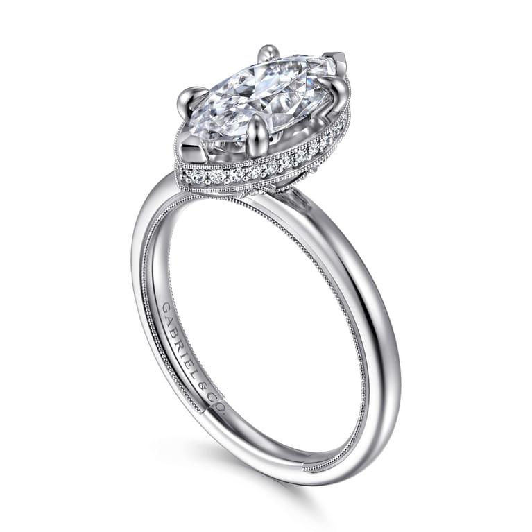 Catallina - 14K White Gold Marquise Shape Bezel Prong Diamond Engagement Ring - 0.21 ct - Shot 3