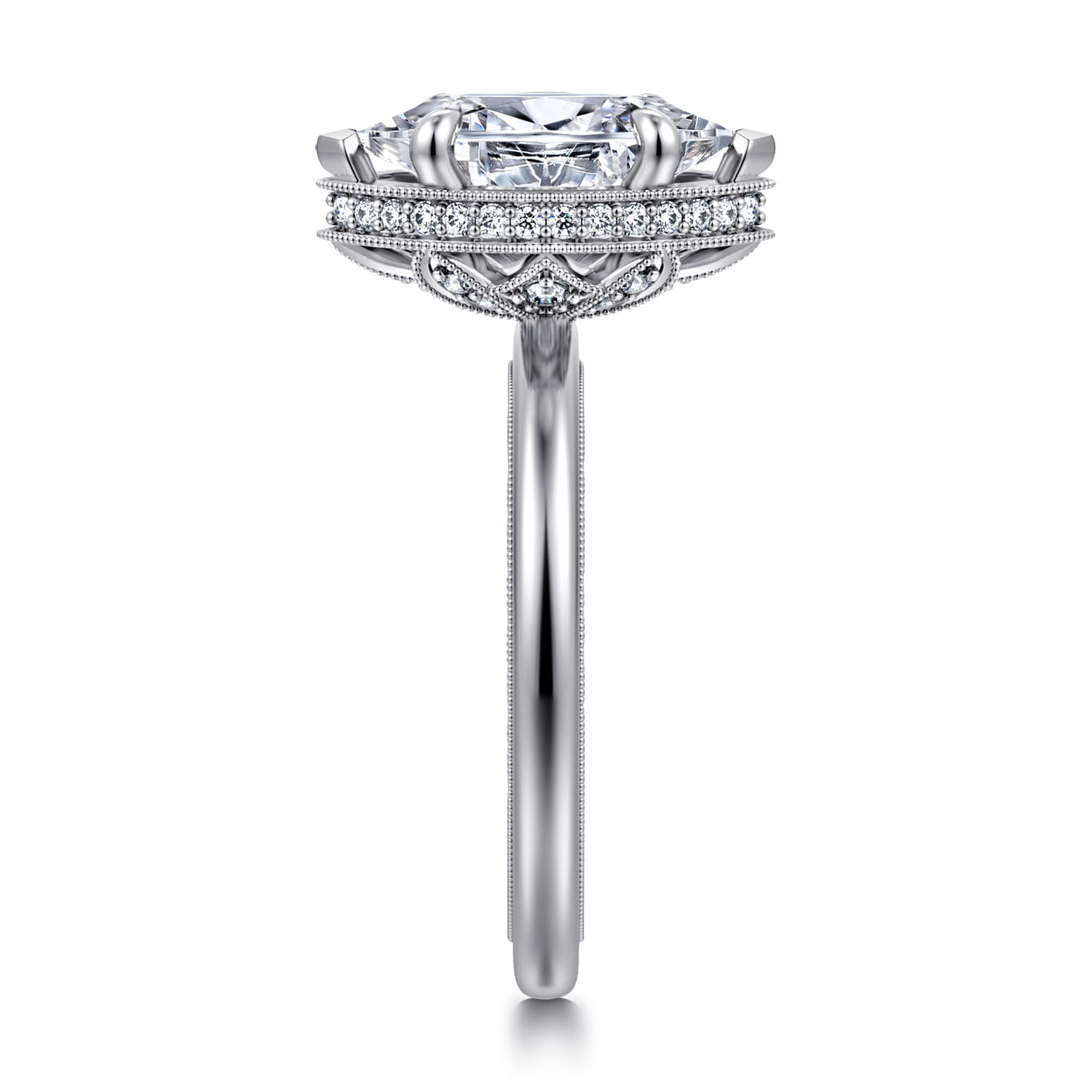 Catallina - 14K White Gold Marquise Shape Bezel Prong Diamond Engagement Ring - 0.21 ct - Shot 4