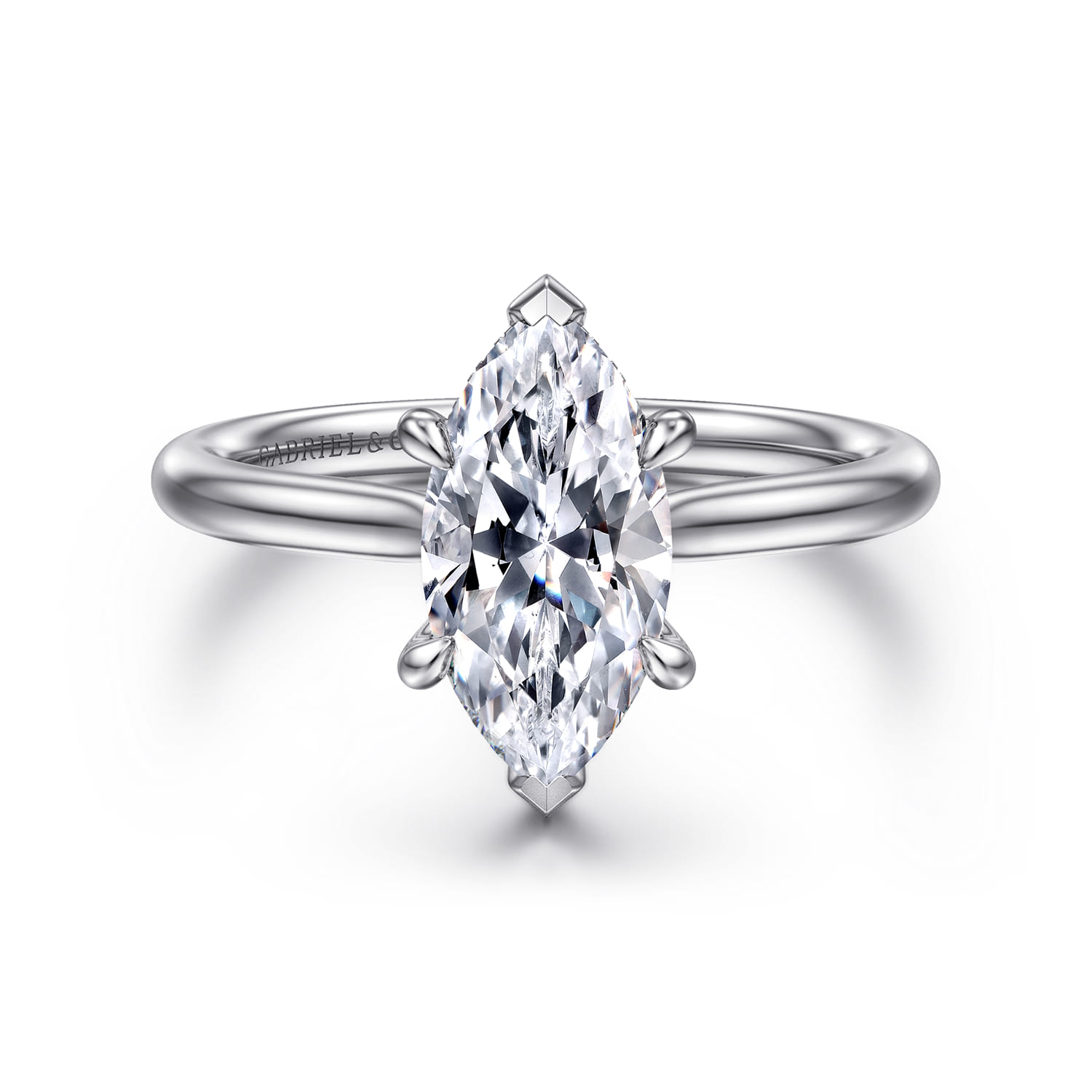 Aure - 14K White Gold Marquise Shape Solitaire Diamond Engagement Ring - 0.05 ct - Shot 1