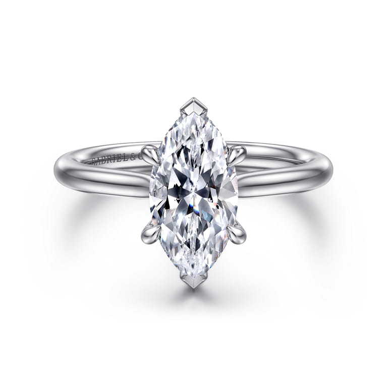 Aure - 14K White Gold Marquise Shape Solitaire Diamond Engagement Ring - 0.05 ct - Shot 1
