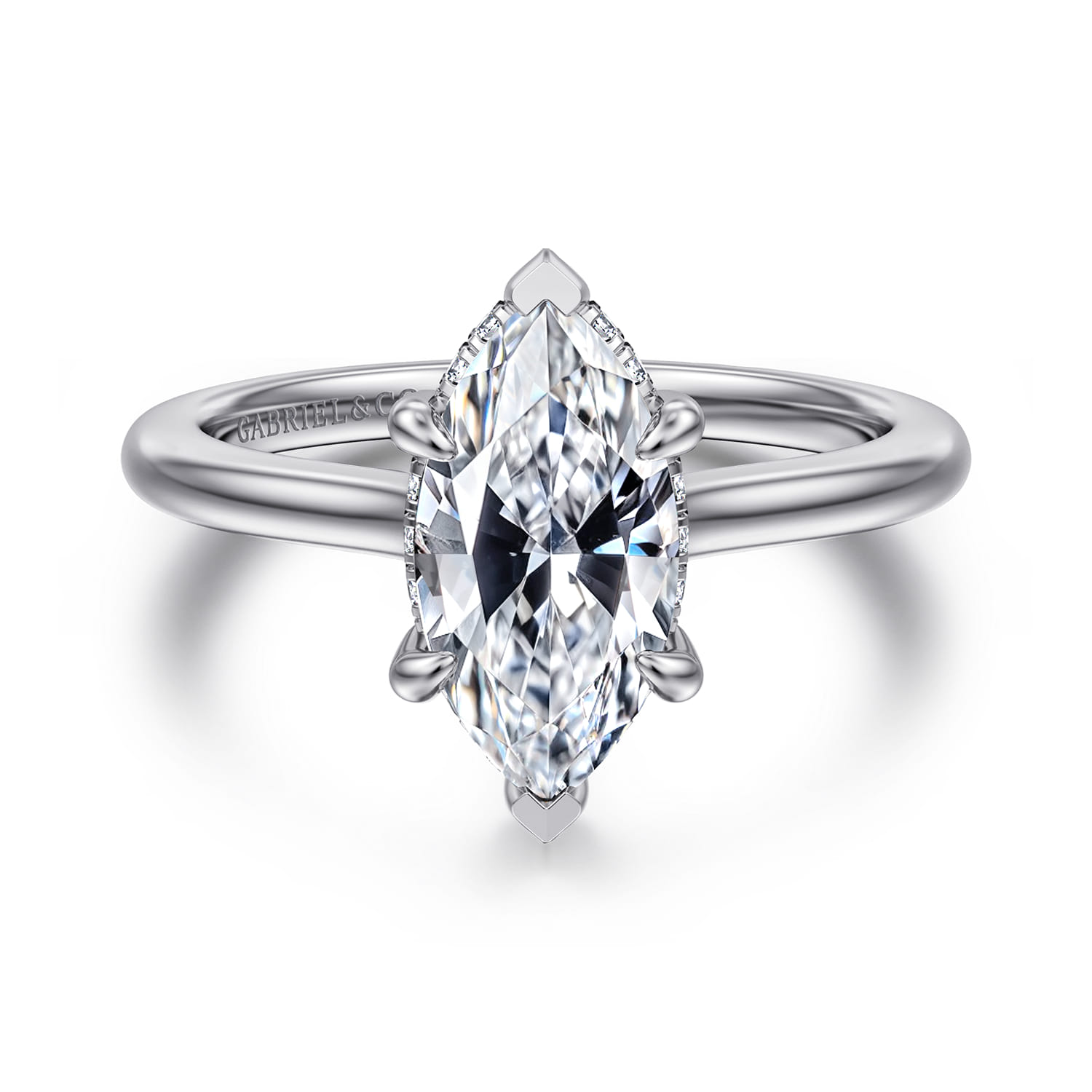 Aldon - 14K White Gold Marquise Shape Diamond Engagement Ring - 0.08 ct - Shot 1