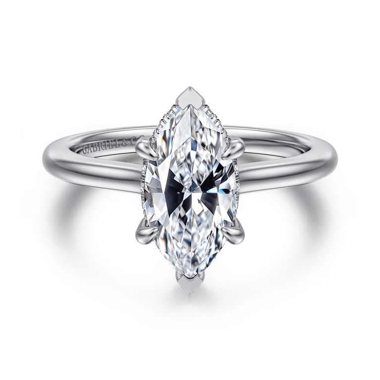 Aldon - 14K White Gold Marquise Shape Diamond Engagement Ring - 0.08 ct - Shot 1
