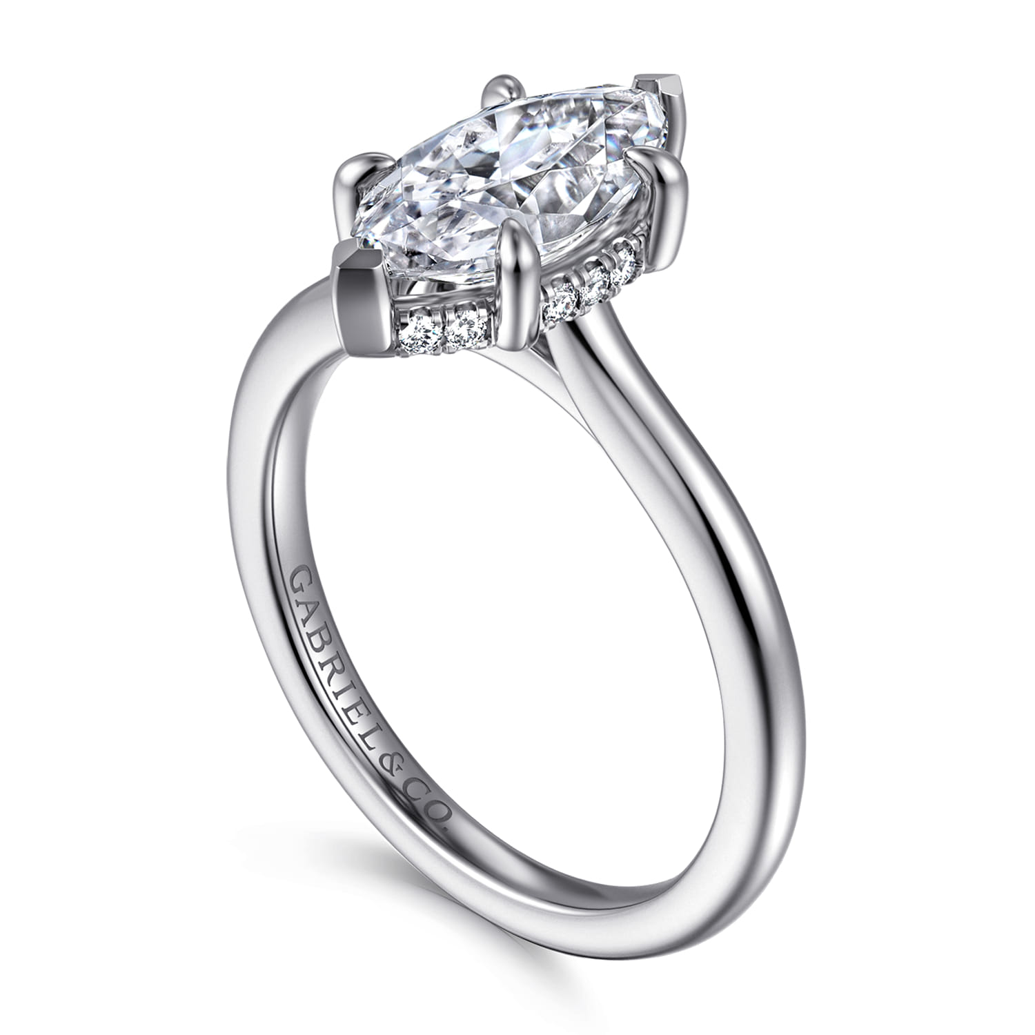 Aldon - 14K White Gold Marquise Shape Diamond Engagement Ring - 0.08 ct - Shot 3