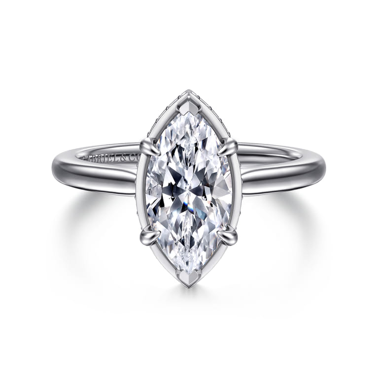 Reece - 14K White Gold Marquise Shape Bezel Prong Diamond Engagement Ring - 0.1 ct - Shot 1