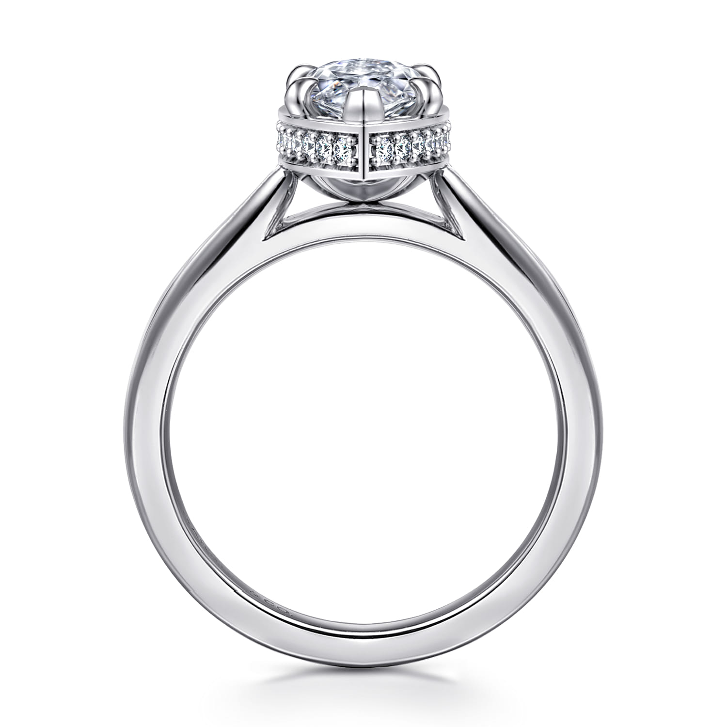 Reece - 14K White Gold Marquise Shape Bezel Prong Diamond Engagement Ring - 0.1 ct - Shot 2