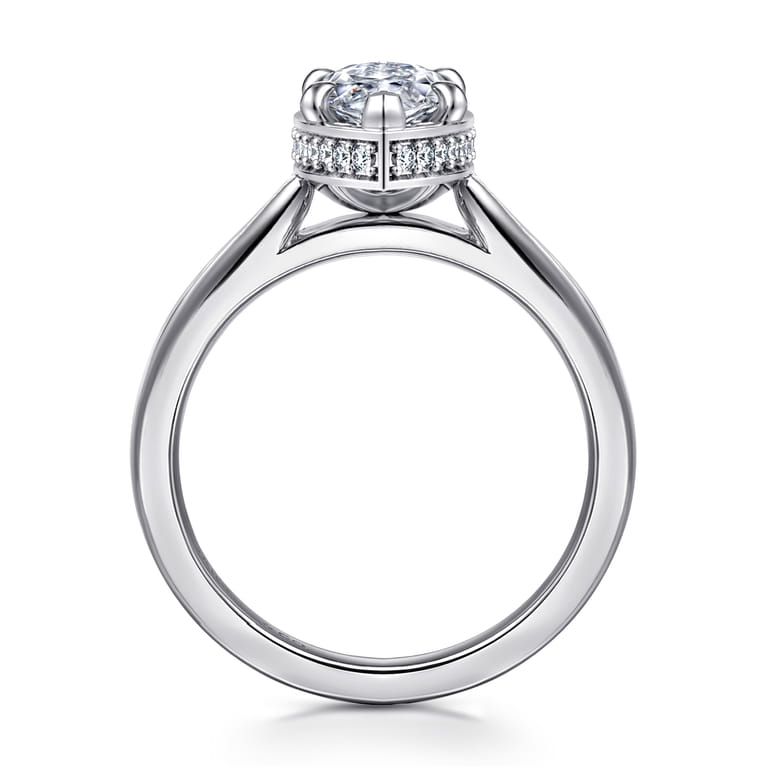 Reece - 14K White Gold Marquise Shape Bezel Prong Diamond Engagement Ring - 0.1 ct - Shot 2