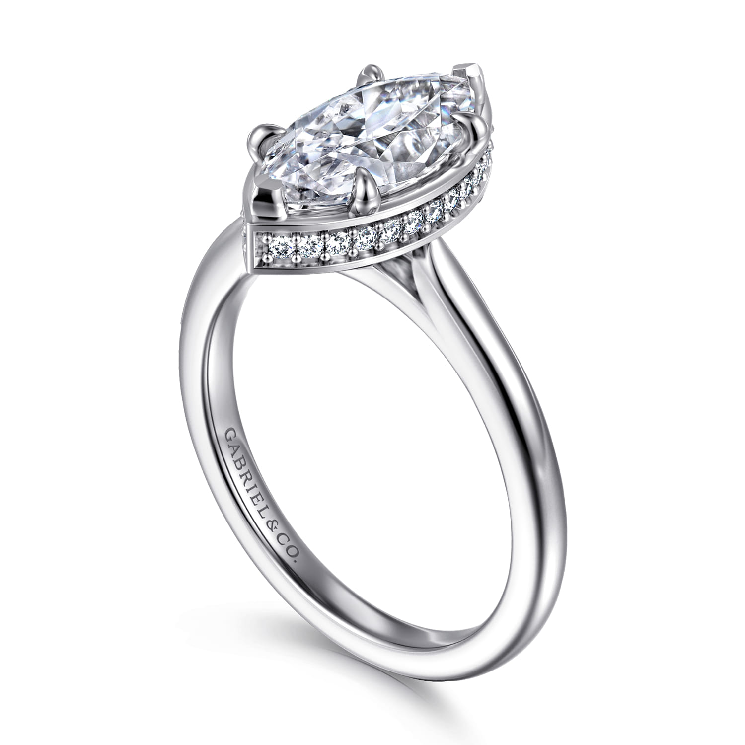 Reece - 14K White Gold Marquise Shape Bezel Prong Diamond Engagement Ring - 0.1 ct - Shot 3