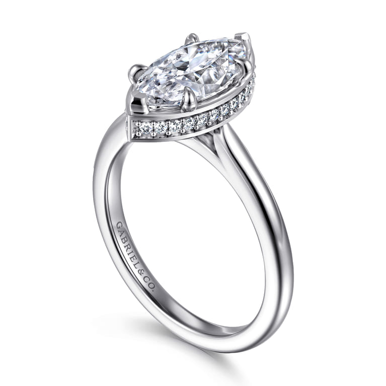 Reece - 14K White Gold Marquise Shape Bezel Prong Diamond Engagement Ring - 0.1 ct - Shot 3