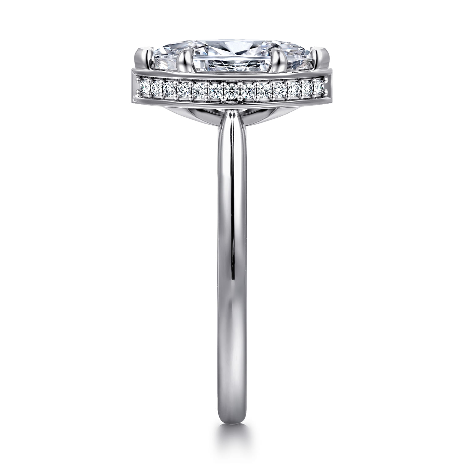 Reece - 14K White Gold Marquise Shape Bezel Prong Diamond Engagement Ring - 0.1 ct - Shot 4