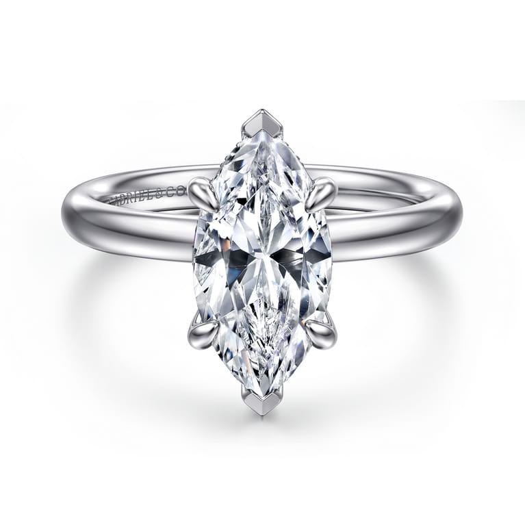 Peace - 14K White Gold Marquise Shape Diamond Engagement Ring - 0.08 ct - Shot 1