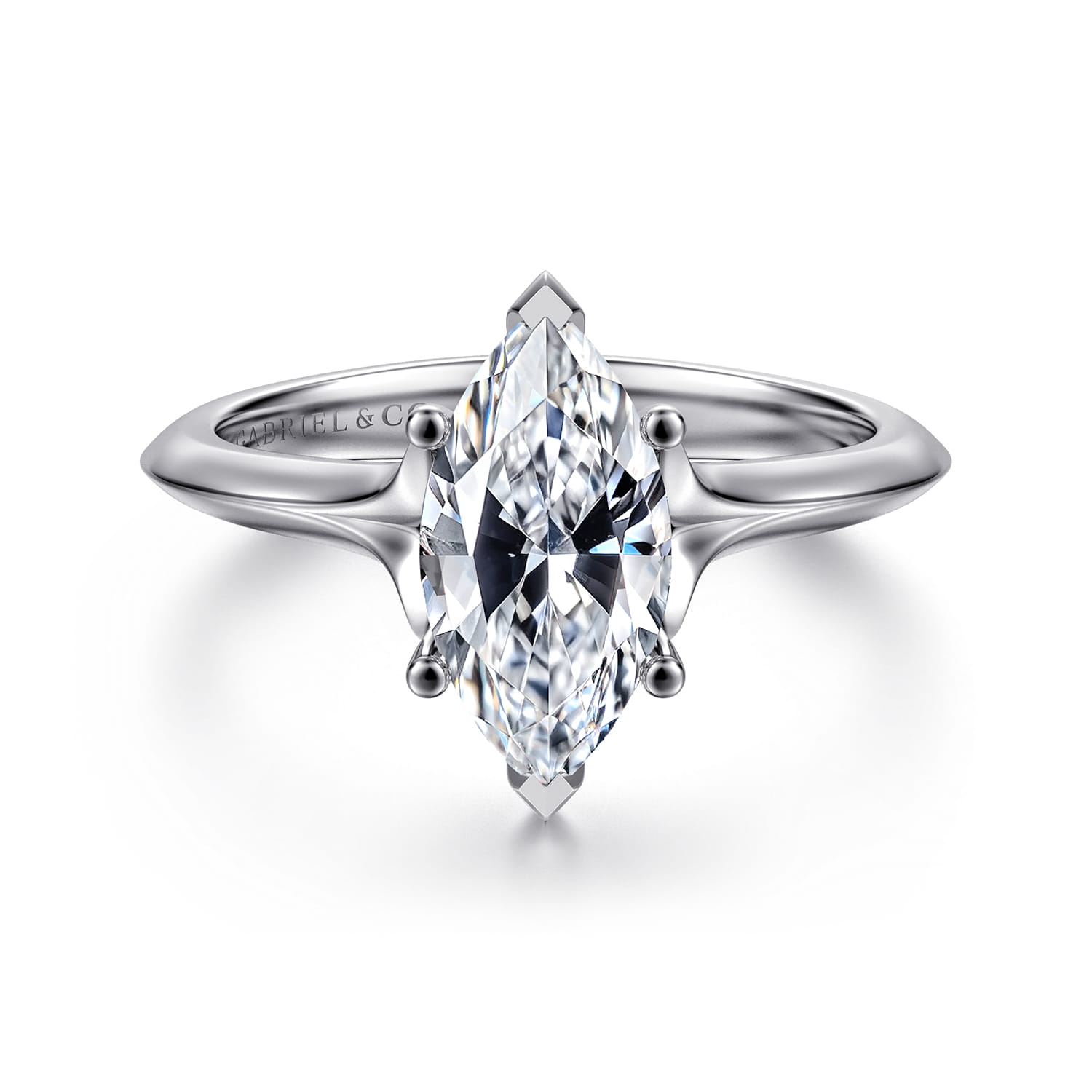 Ellis - 14K White Gold Marquise Shape Diamond Engagement Ring - Shot 1