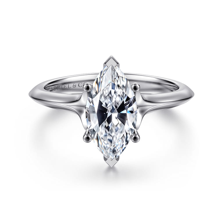 Ellis - 14K White Gold Marquise Shape Diamond Engagement Ring - Shot 1