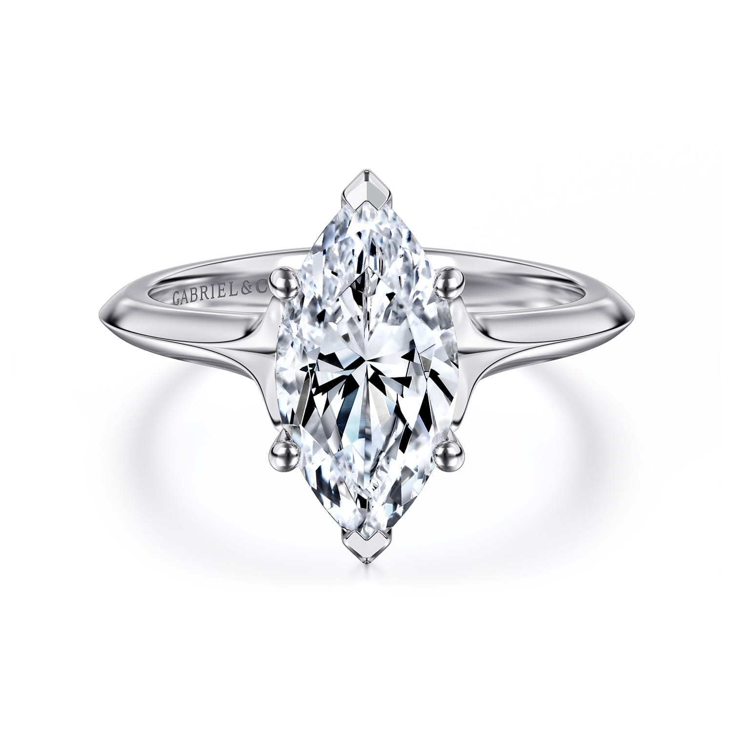 Ellis - 14K White Gold Marquise Shape Diamond Engagement Ring - Shot 1